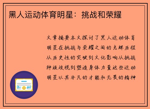 黑人运动体育明星：挑战和荣耀